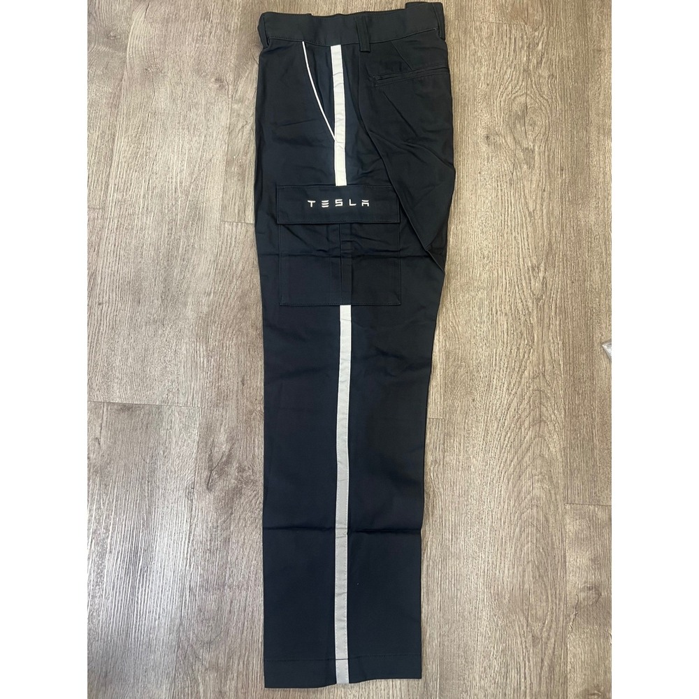 Tesla Mens Cargo Work Pants Black Reflective Stripe Service Uniform 34x32 TSLA